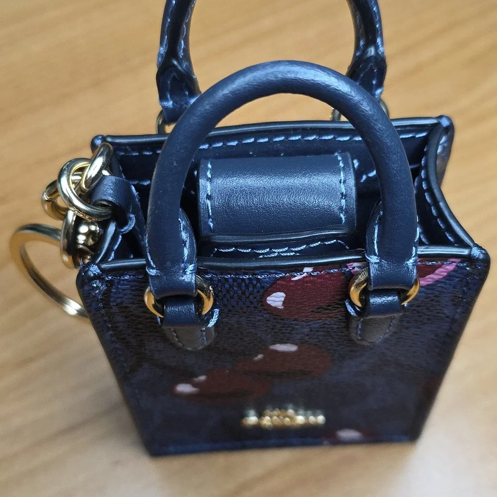 Coach Tote Bag Keychain Navy and Pink Mini Cherry - Picture 3 of 3